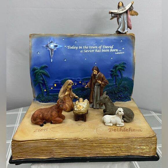 Nativity Scene Holy Bible Zion Bethlehem Mary Joseph Jesus Angel Light Up Star - Picture 1 of 10